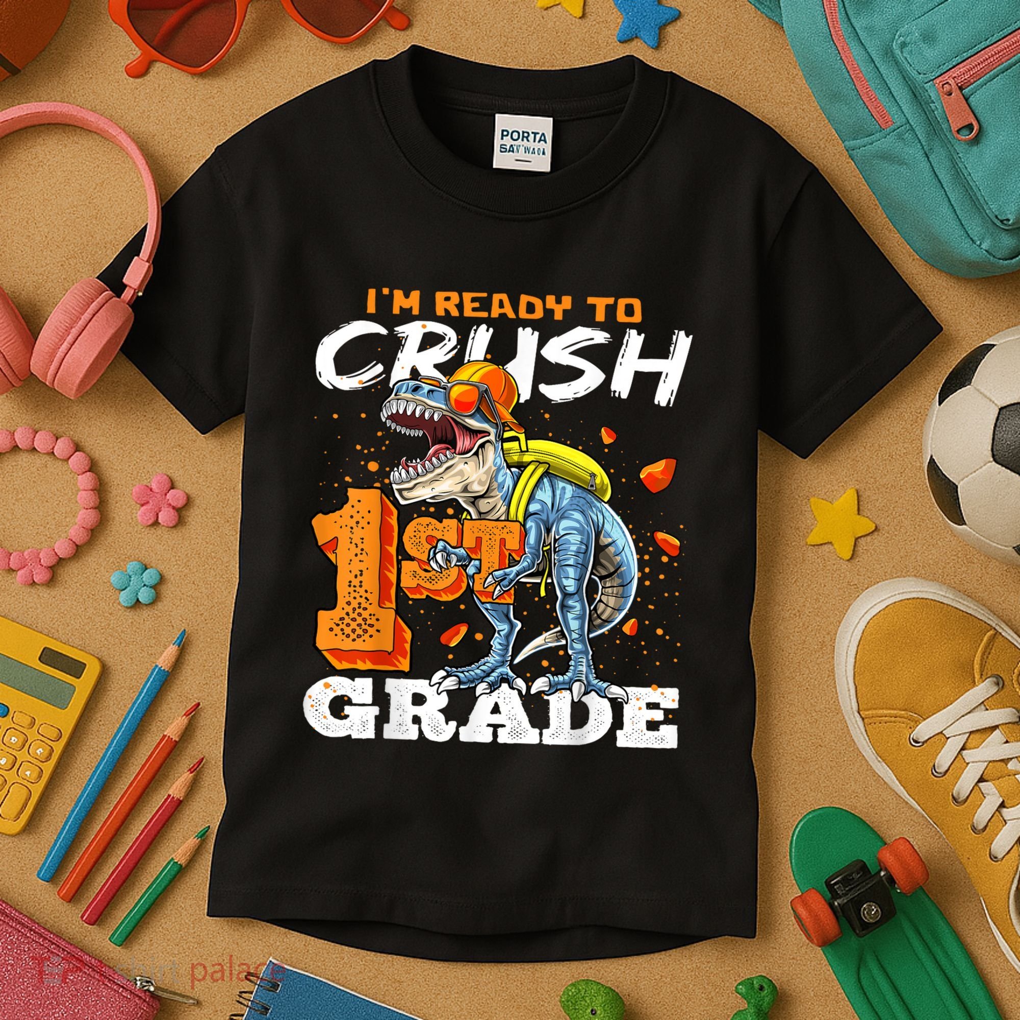 Ready To Crush 1st Grade T Rex Dinosaur Back To School Boy Kids T-Shirt