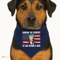 Running The Country Is Like Riding A Bike Funny Biden USA-Made Doggie Bandana thumb 1