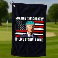 Running The Country Is Like Riding A Bike Funny Biden Golf Towel thumb 1