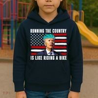 Running The Country Is Like Riding A Bike Funny Biden Kids Hoodie thumb 3