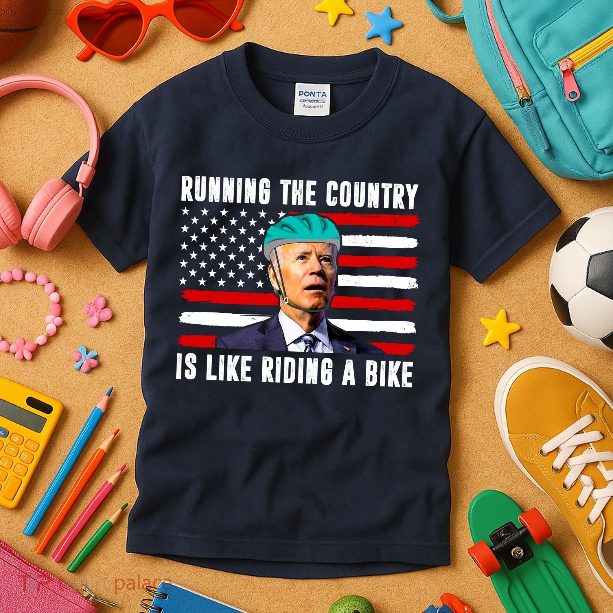 Running The Country Is Like Riding A Bike Funny Biden Kids T-Shirt