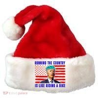 Running The Country Is Like Riding A Bike Funny Biden Santa Hat thumb 0
