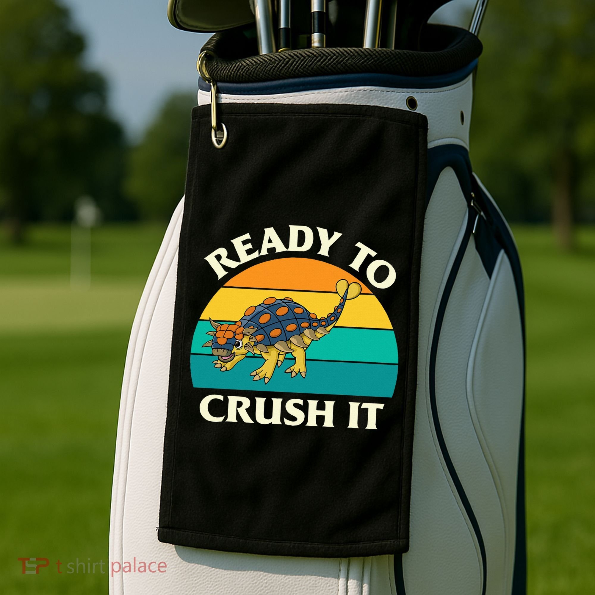 Ready To Crush It Dinosaur Dino Paleontologist Ankylosaurus Golf Towel
