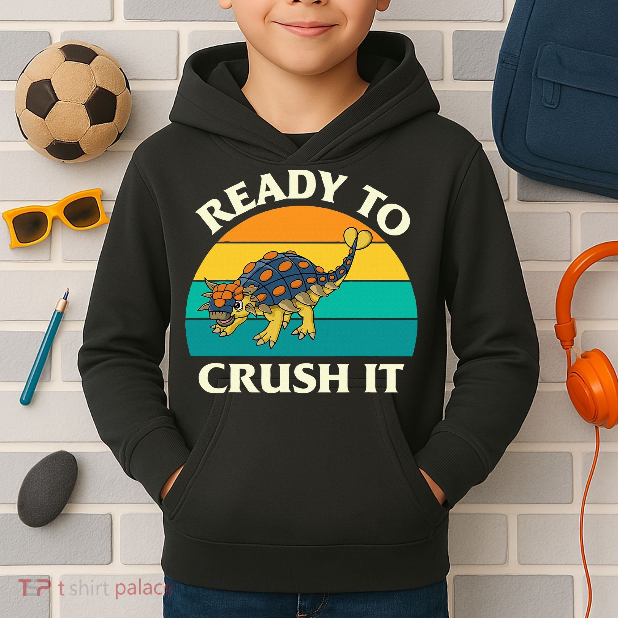 Ready To Crush It Dinosaur Dino Paleontologist Ankylosaurus Kids Hoodie