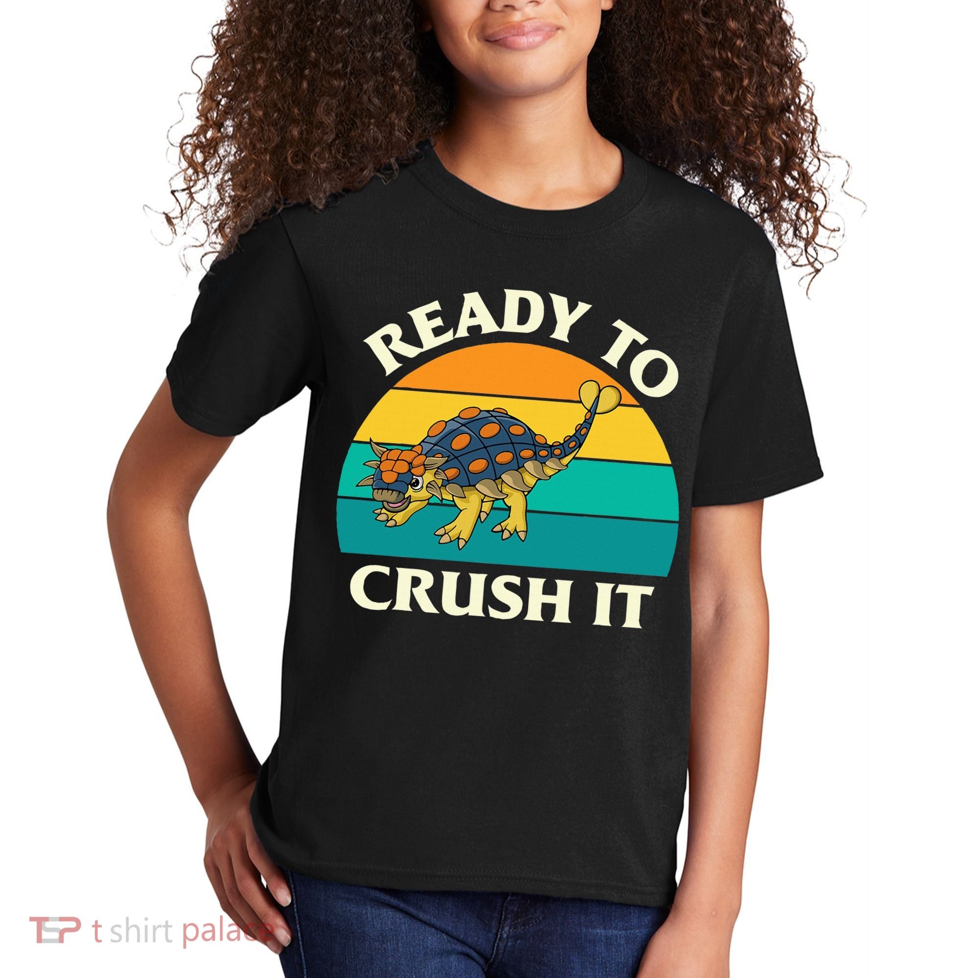 Ready To Crush It Dinosaur Dino Paleontologist Ankylosaurus Kids T-Shirt