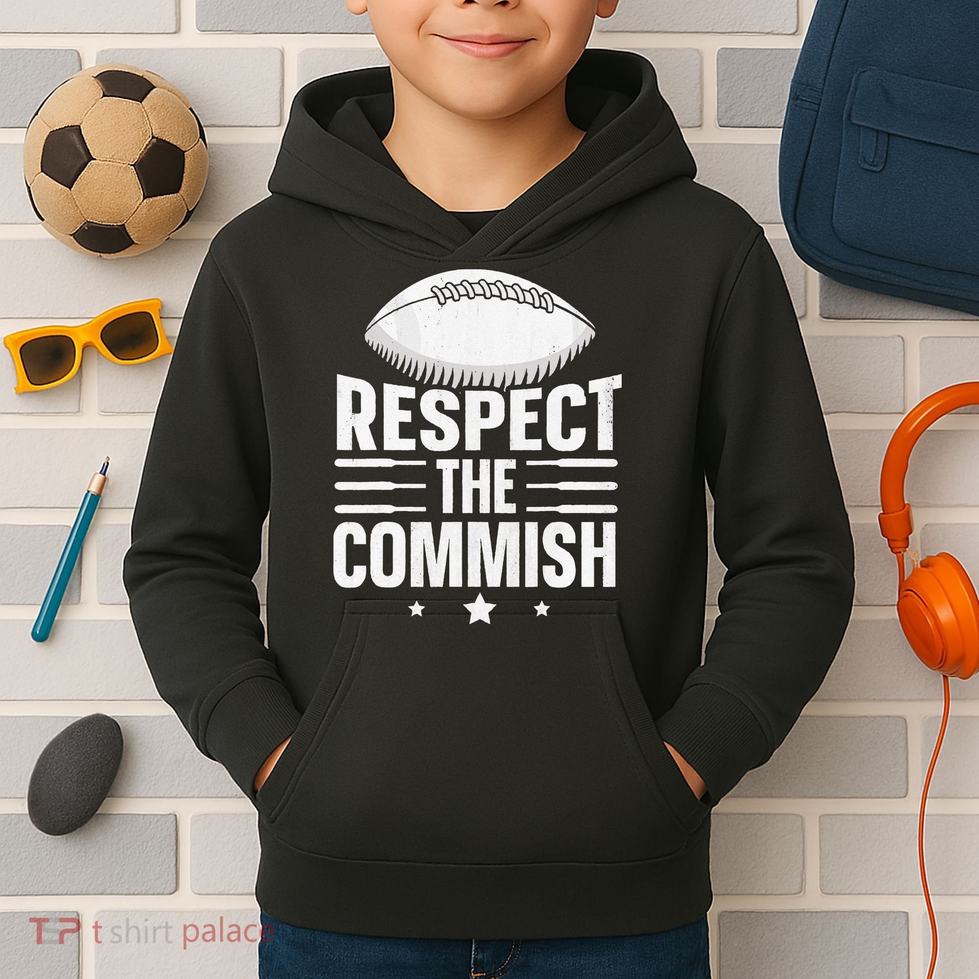Respect The Commish Fantasy Football Commish Kids Hoodie