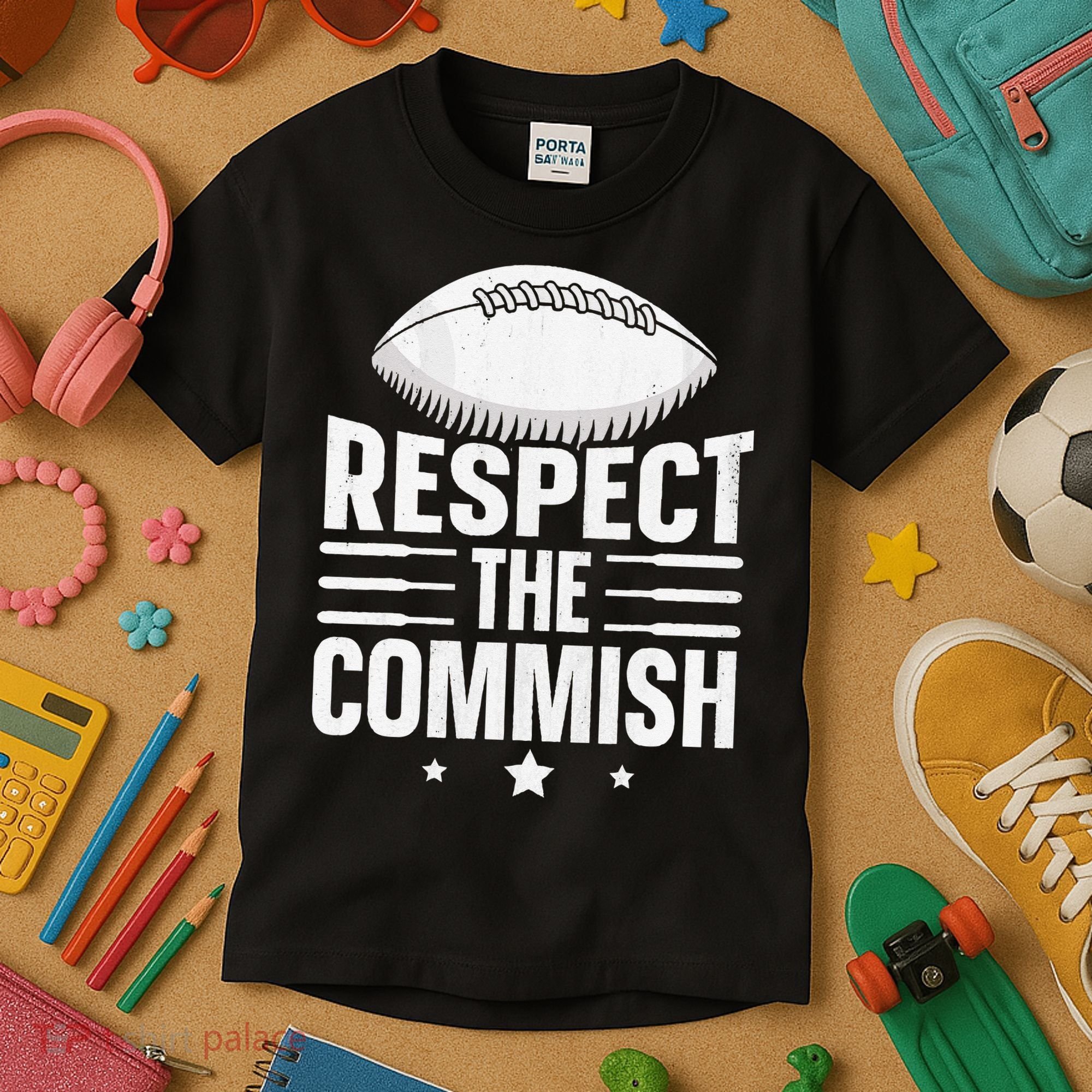 Respect The Commish Fantasy Football Commish Kids T-Shirt