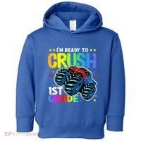 Ready To Crush First Grade 1st Day Of School Monster Truck Gift Toddler Hoodie thumb 0