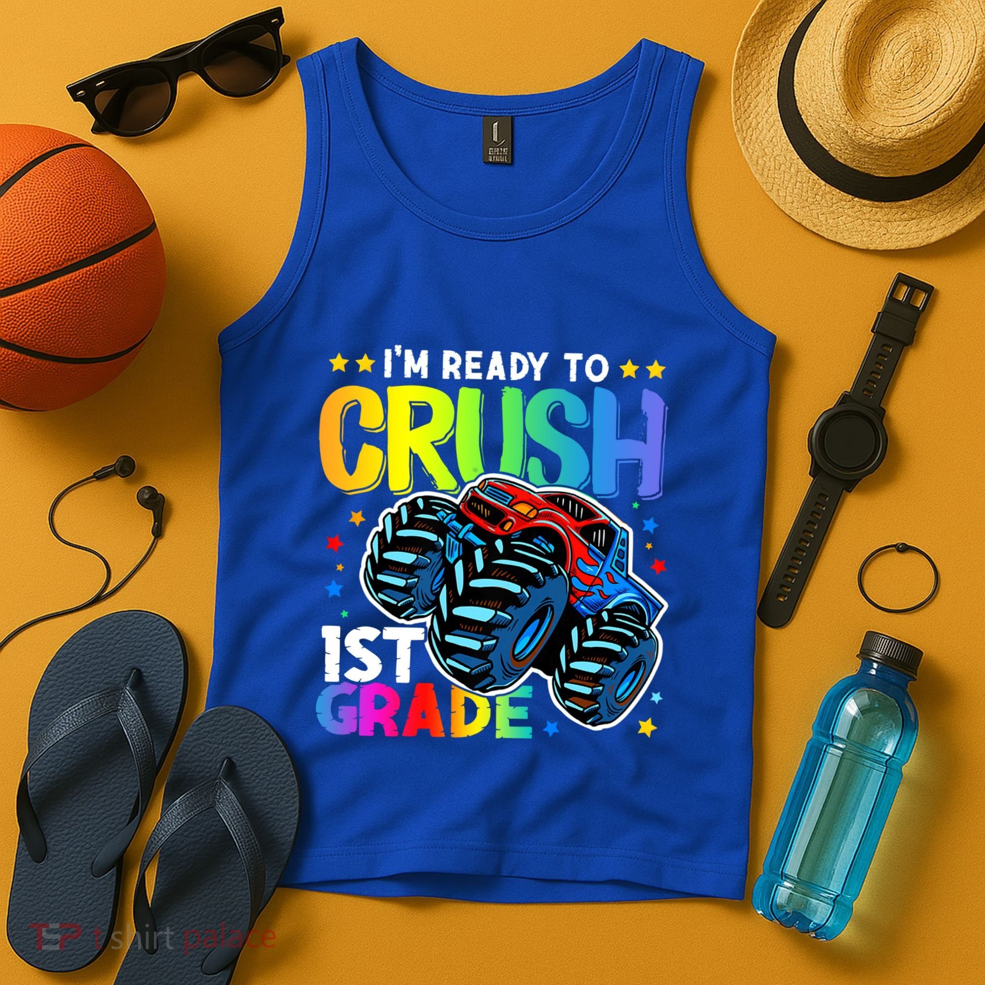 Ready To Crush First Grade 1st Day Of School Monster Truck Gift Tank Top