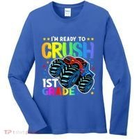 Ready To Crush First Grade 1st Day Of School Monster Truck Gift Women's Long Sleeve Shirt thumb 0