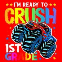 Ready To Crush First Grade 1st Day Of School Monster Truck Gift Santa Hat thumb 1