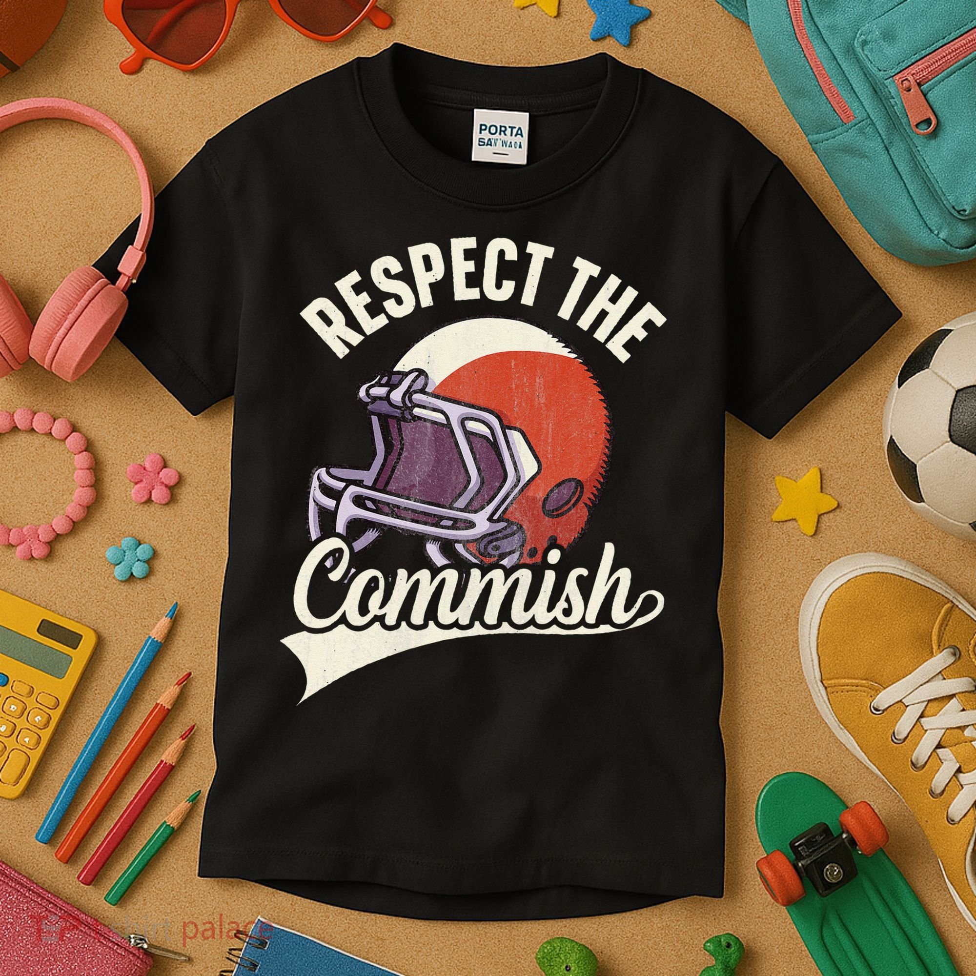 Respect The Commish Fantasy Football Commish Kids T-Shirt
