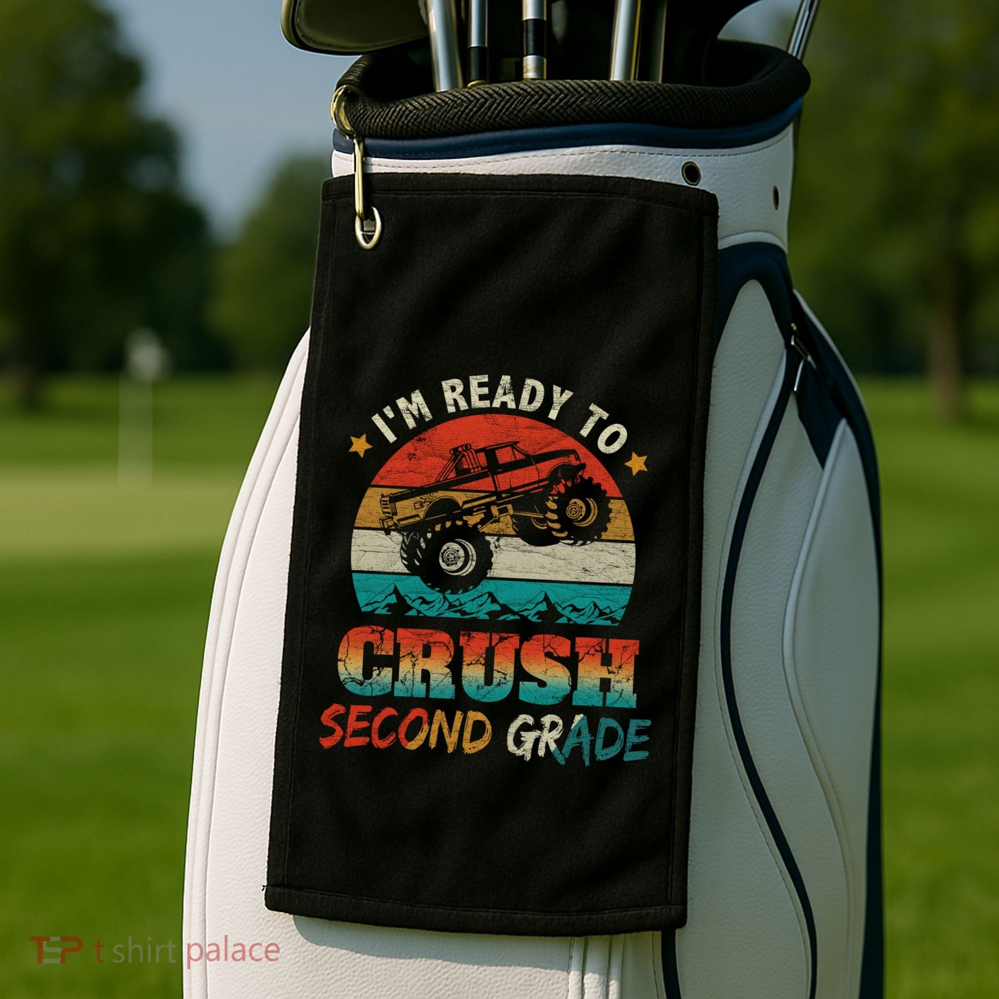Ready To Crush Second Grade Back To School Monster Truck Boy Gift Golf Towel