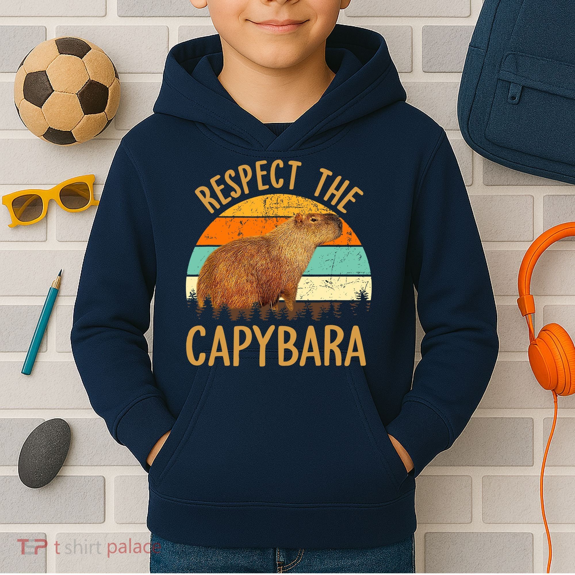 Respect The Capybara Animal Funny Capybara Lover Kids Hoodie