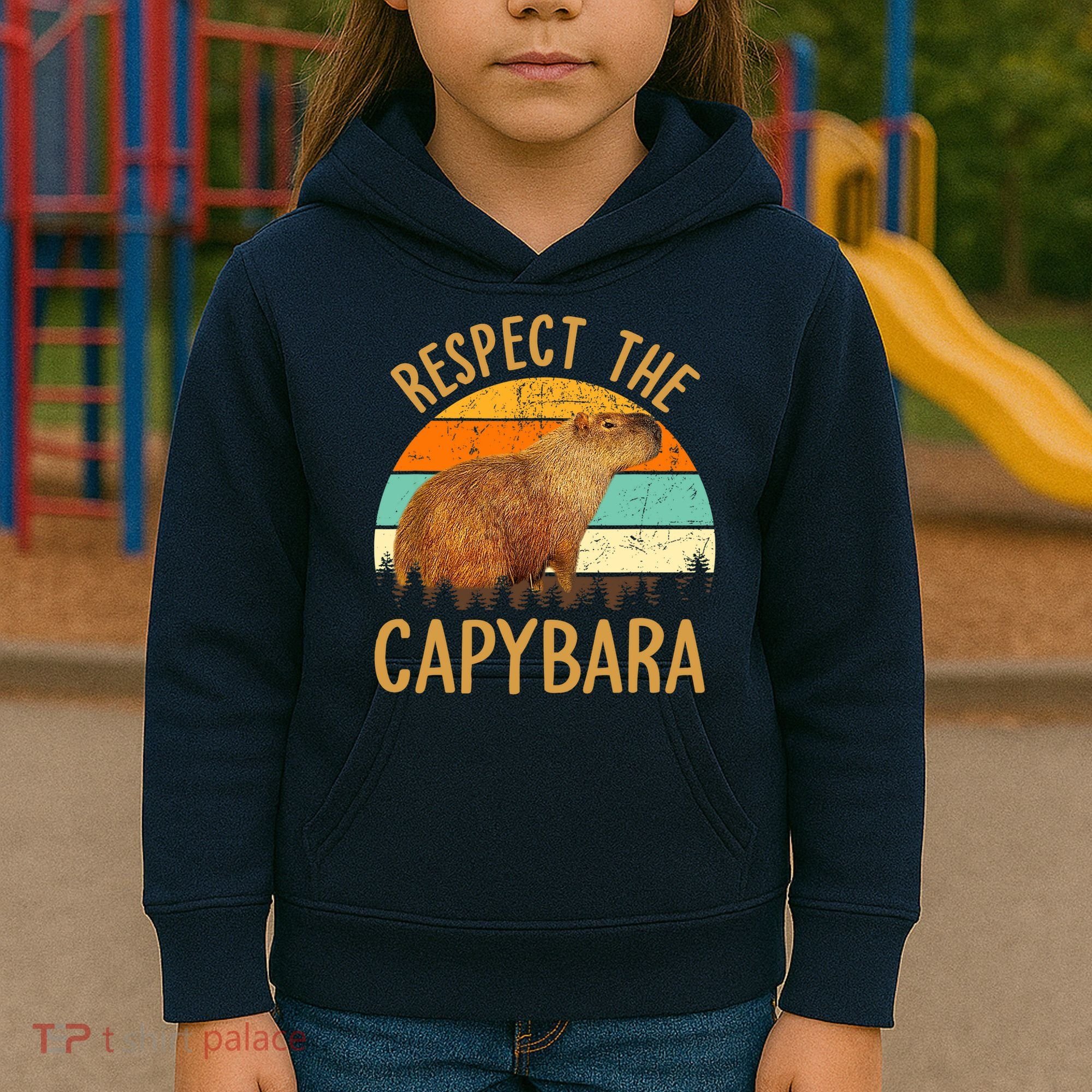 Respect The Capybara Animal Funny Capybara Lover Kids Hoodie