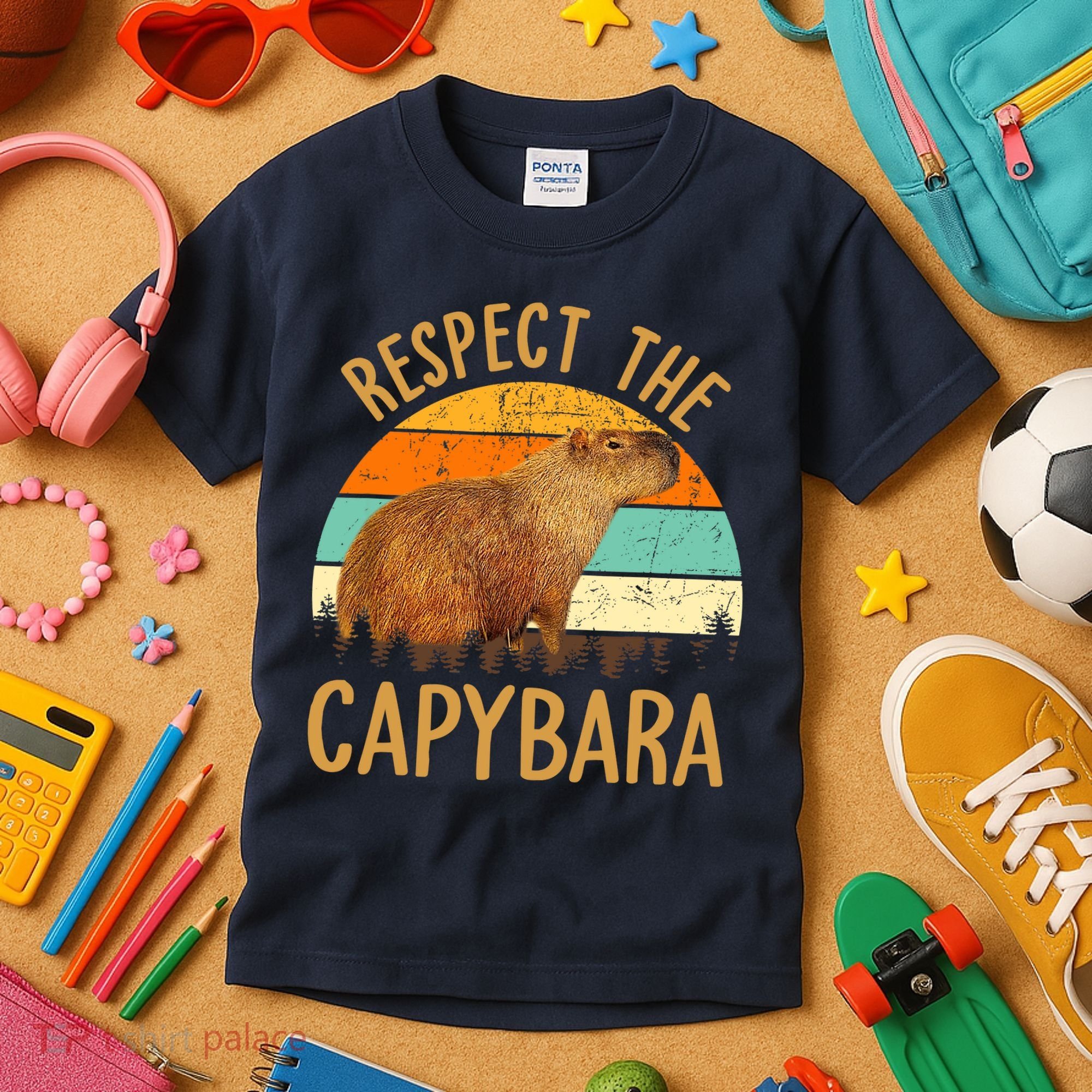 Respect The Capybara Animal Funny Capybara Lover Kids T-Shirt