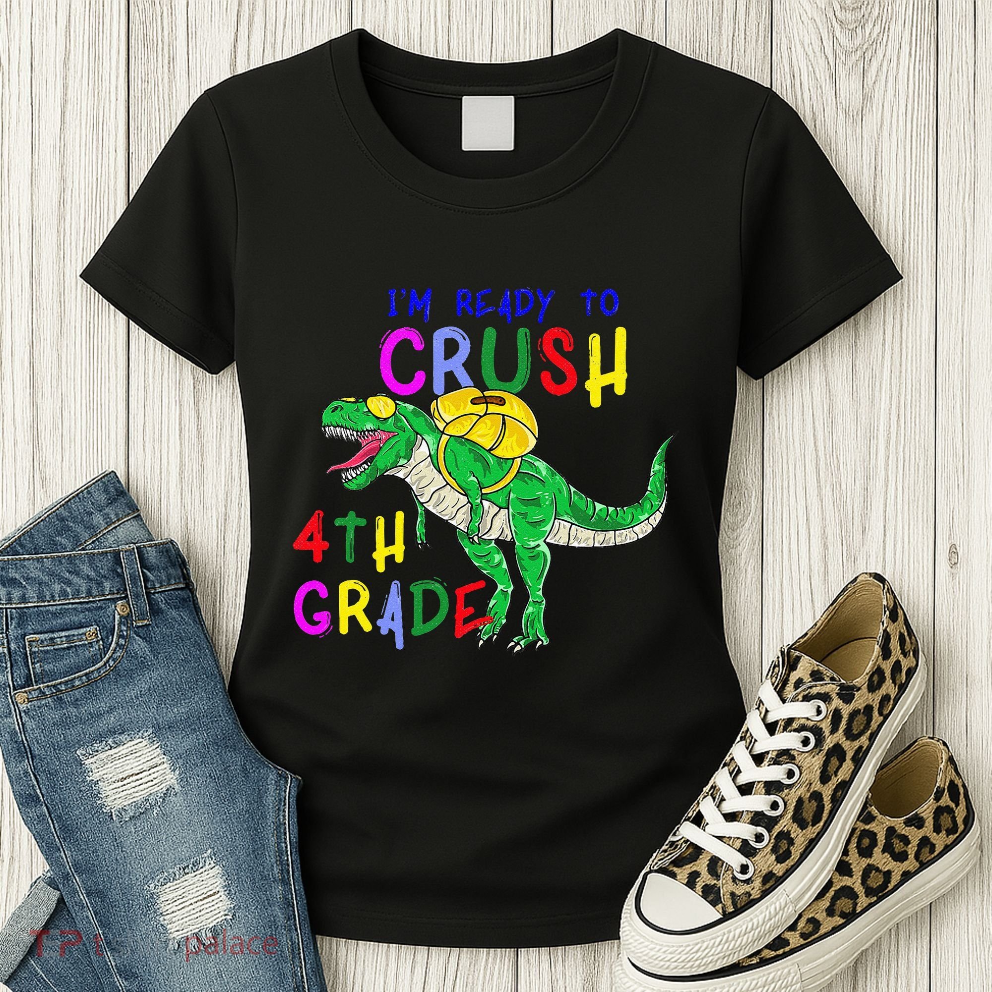 Ready to Crush 4th Grade Dinosaur Back to School Women's T-Shirt