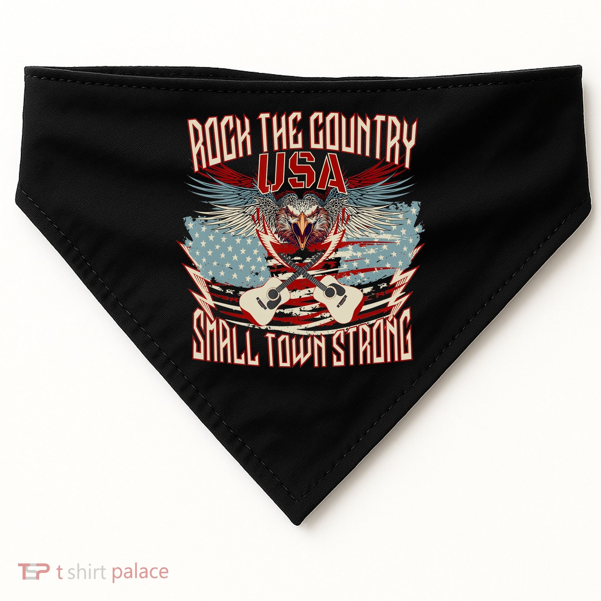 Rock The Country Music Small Town Strong America Flag Eagle USA-Made Doggie Bandana