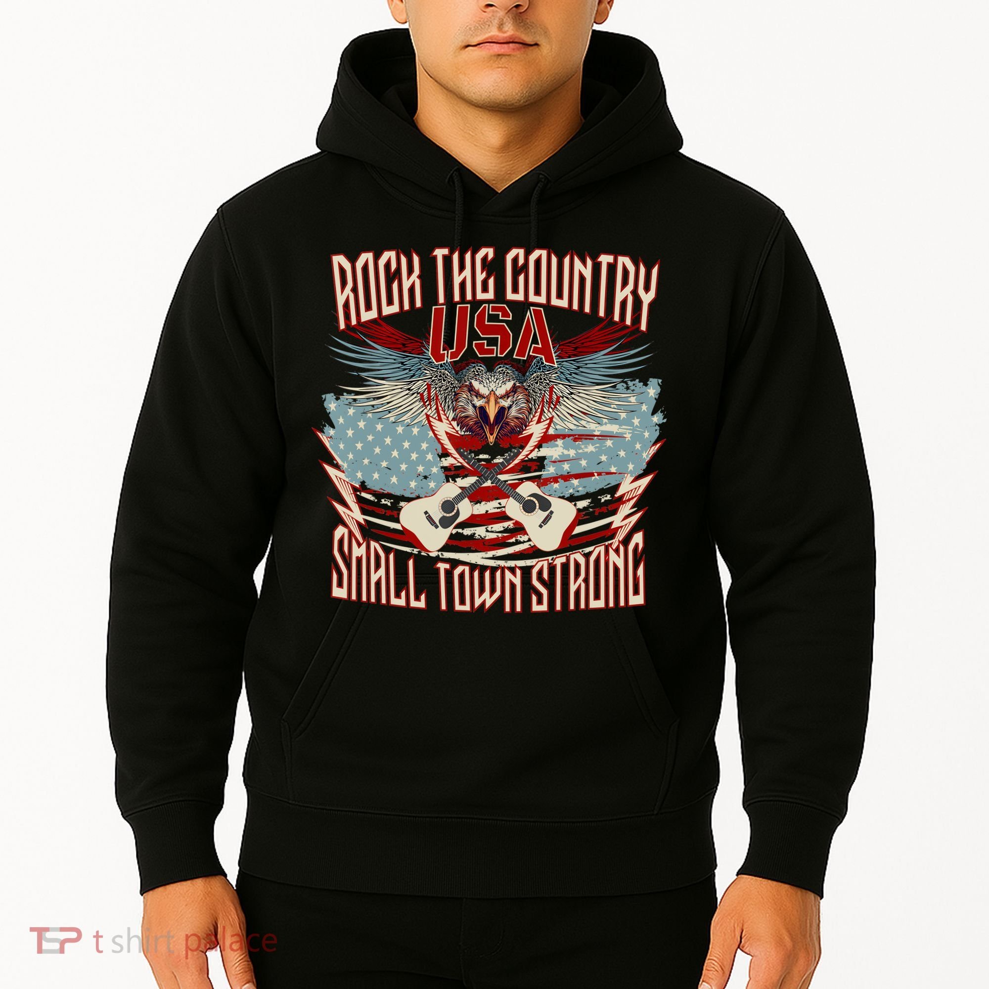 Rock The Country Music Small Town Strong America Flag Eagle Hoodie