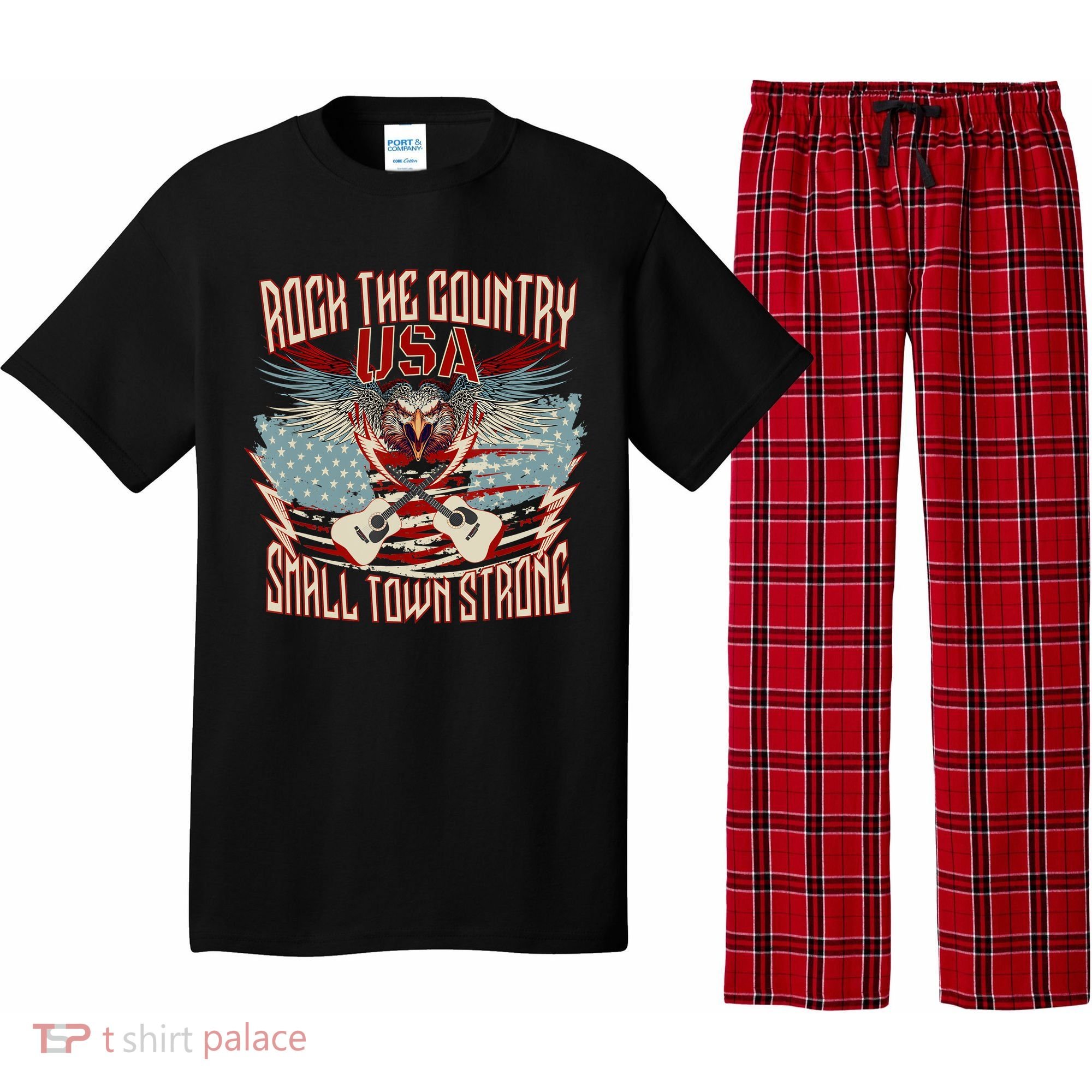 Rock The Country Music Small Town Strong America Flag Eagle Pajama Set