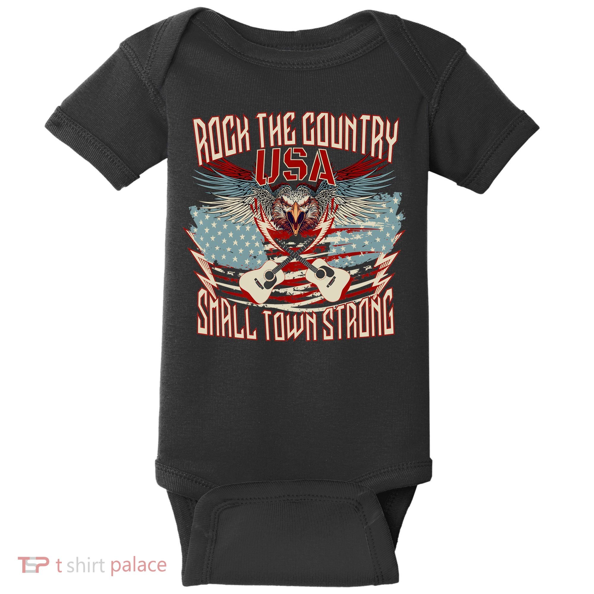 Rock The Country Music Small Town Strong America Flag Eagle Baby Bodysuit