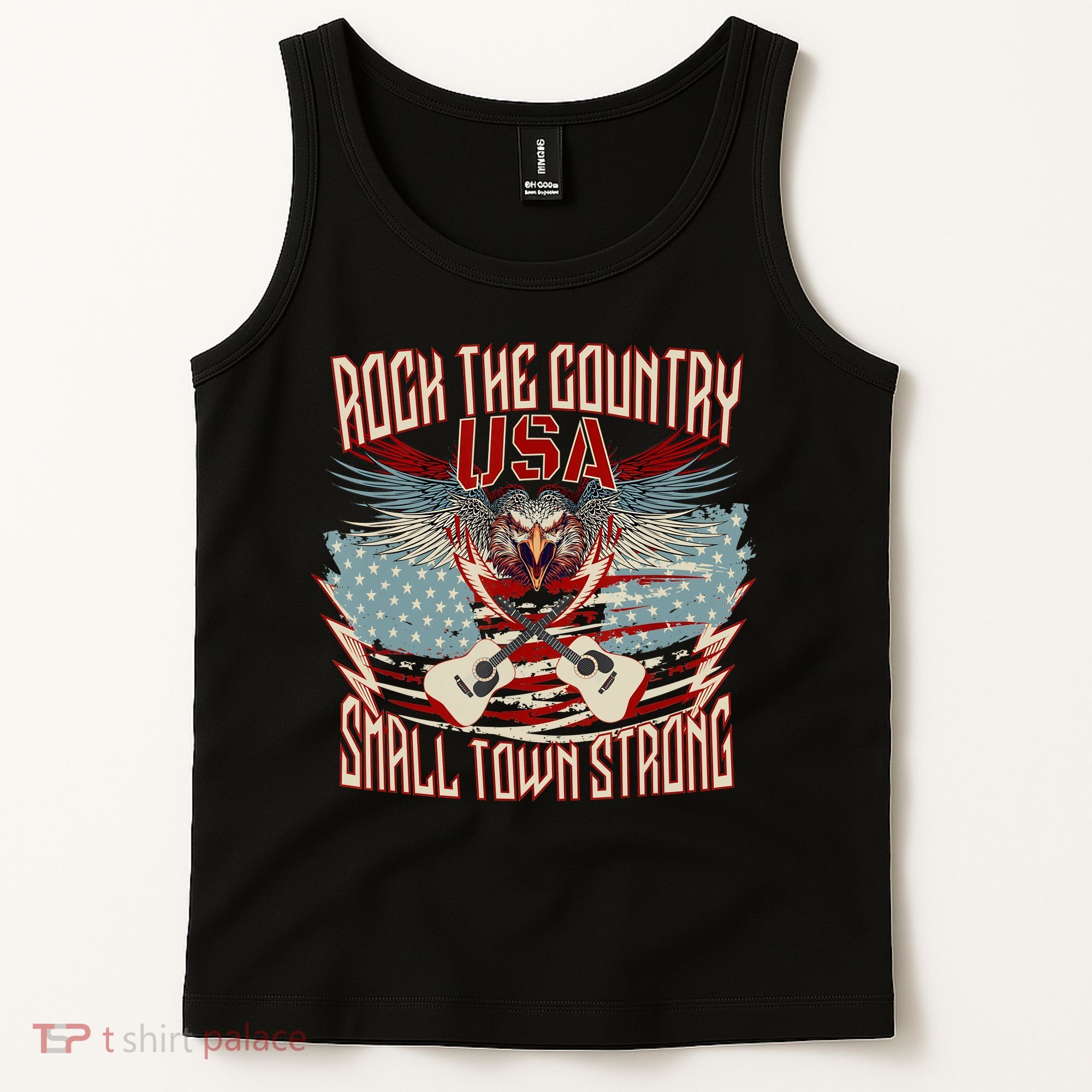 Rock The Country Music Small Town Strong America Flag Eagle Tank Top
