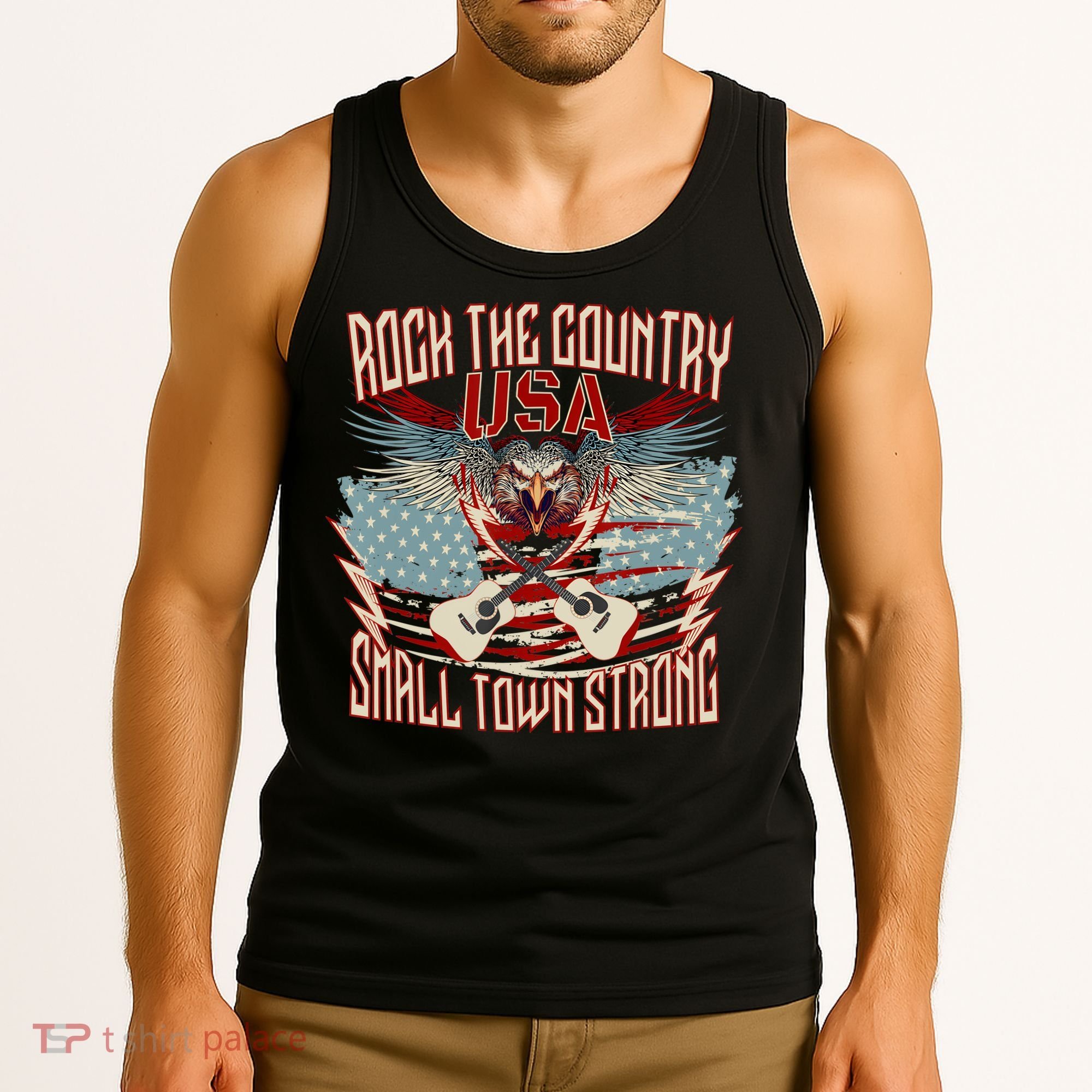 Rock The Country Music Small Town Strong America Flag Eagle Tank Top