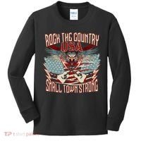 Rock The Country Music Small Town Strong America Flag Eagle Kids Long Sleeve Shirt thumb 0