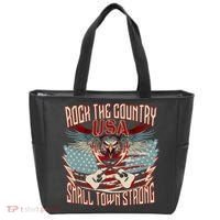 Rock The Country Music Small Town Strong America Flag Eagle Tote Bag thumb 0