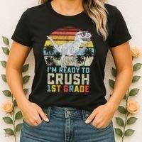 Ready To Crush First Grade 1st Day Of School Dinosaur Women's T-Shirt thumb 2