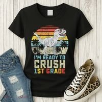 Ready To Crush First Grade 1st Day Of School Dinosaur Women's T-Shirt thumb 3