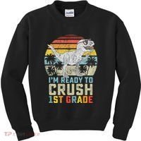 Ready To Crush First Grade 1st Day Of School Dinosaur Kids Sweatshirt thumb 0