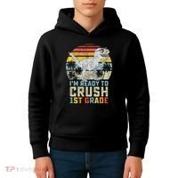 Ready To Crush First Grade 1st Day Of School Dinosaur Kids Hoodie thumb 4