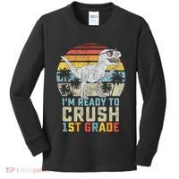 Ready To Crush First Grade 1st Day Of School Dinosaur Kids Long Sleeve Shirt thumb 0