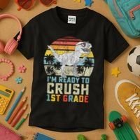 Ready To Crush First Grade 1st Day Of School Dinosaur Kids T-Shirt thumb 3
