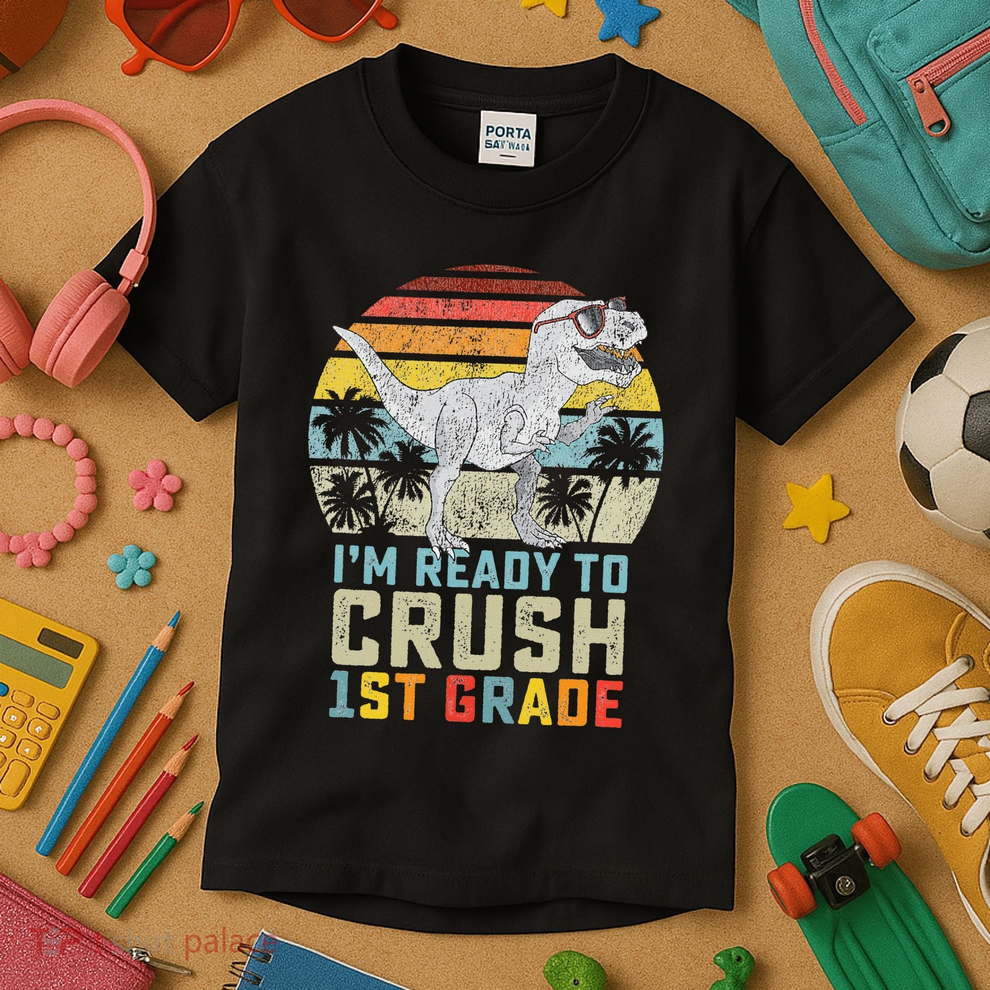 Ready To Crush First Grade 1st Day Of School Dinosaur Kids T-Shirt
