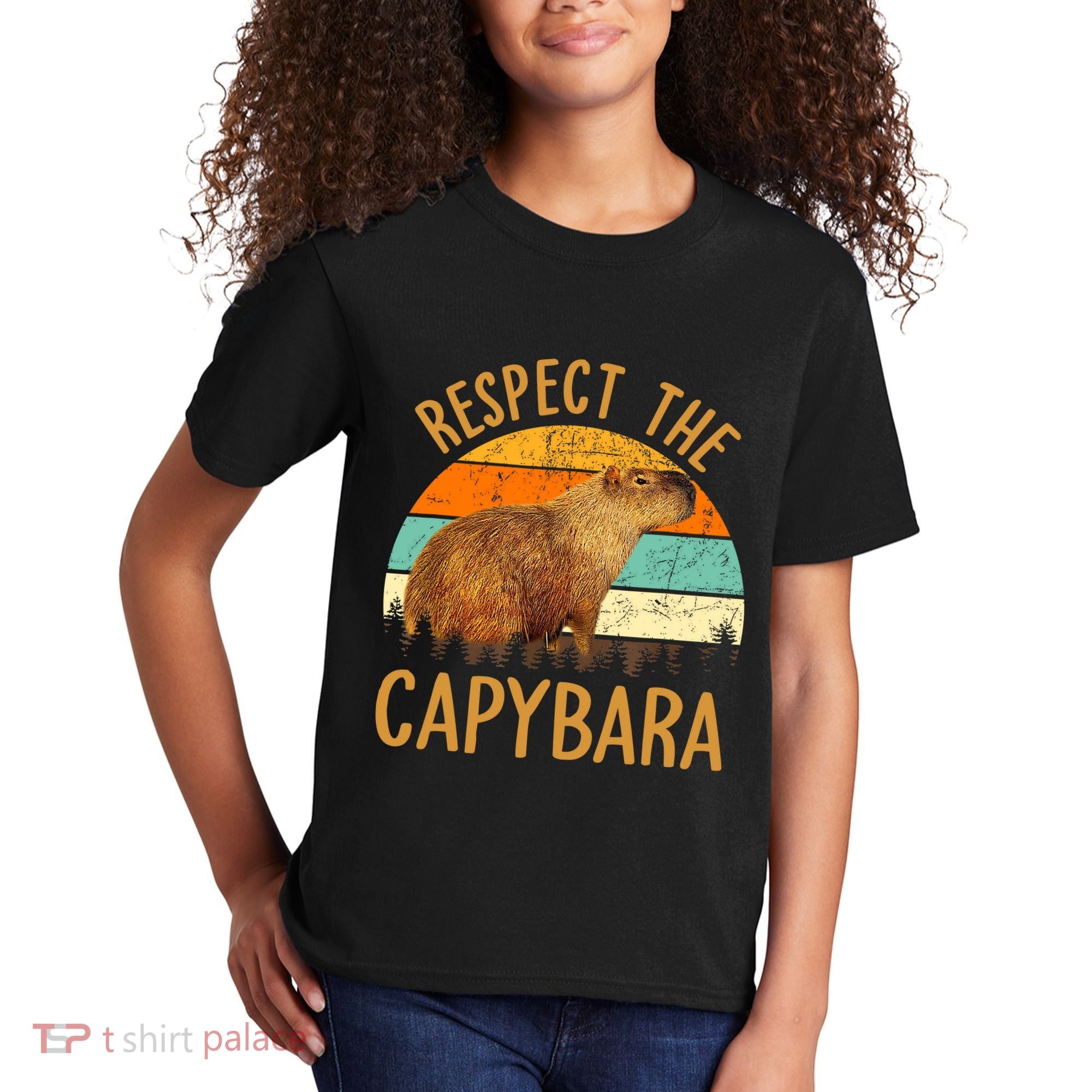 Respect The Capybara Animal Funny Capybara Lover Kids T-Shirt