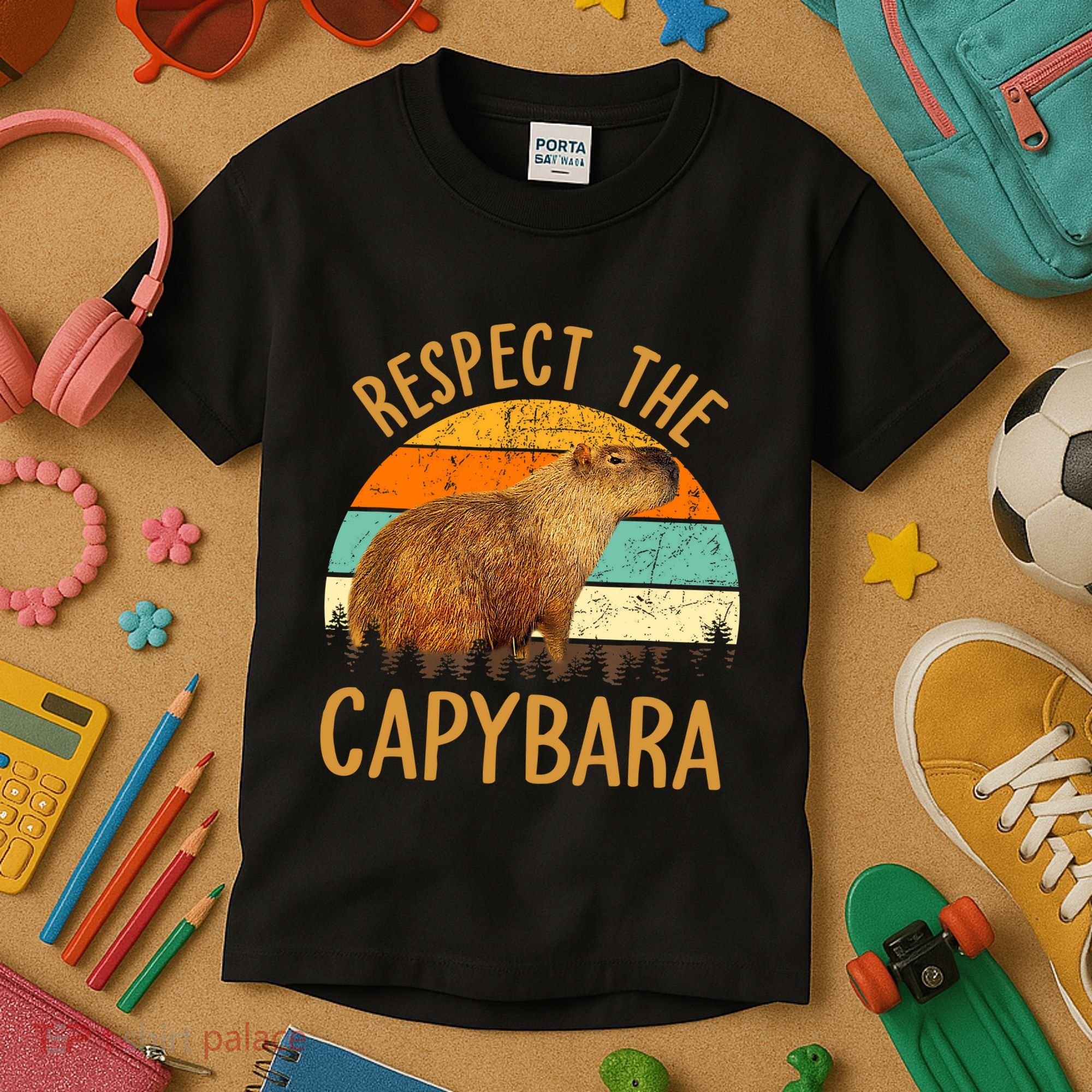 Respect The Capybara Animal Funny Capybara Lover Kids T-Shirt