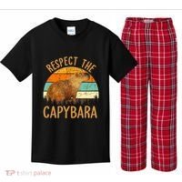 Respect The Capybara Animal Funny Capybara Lover Kids Plaid Pajama Set thumb 0