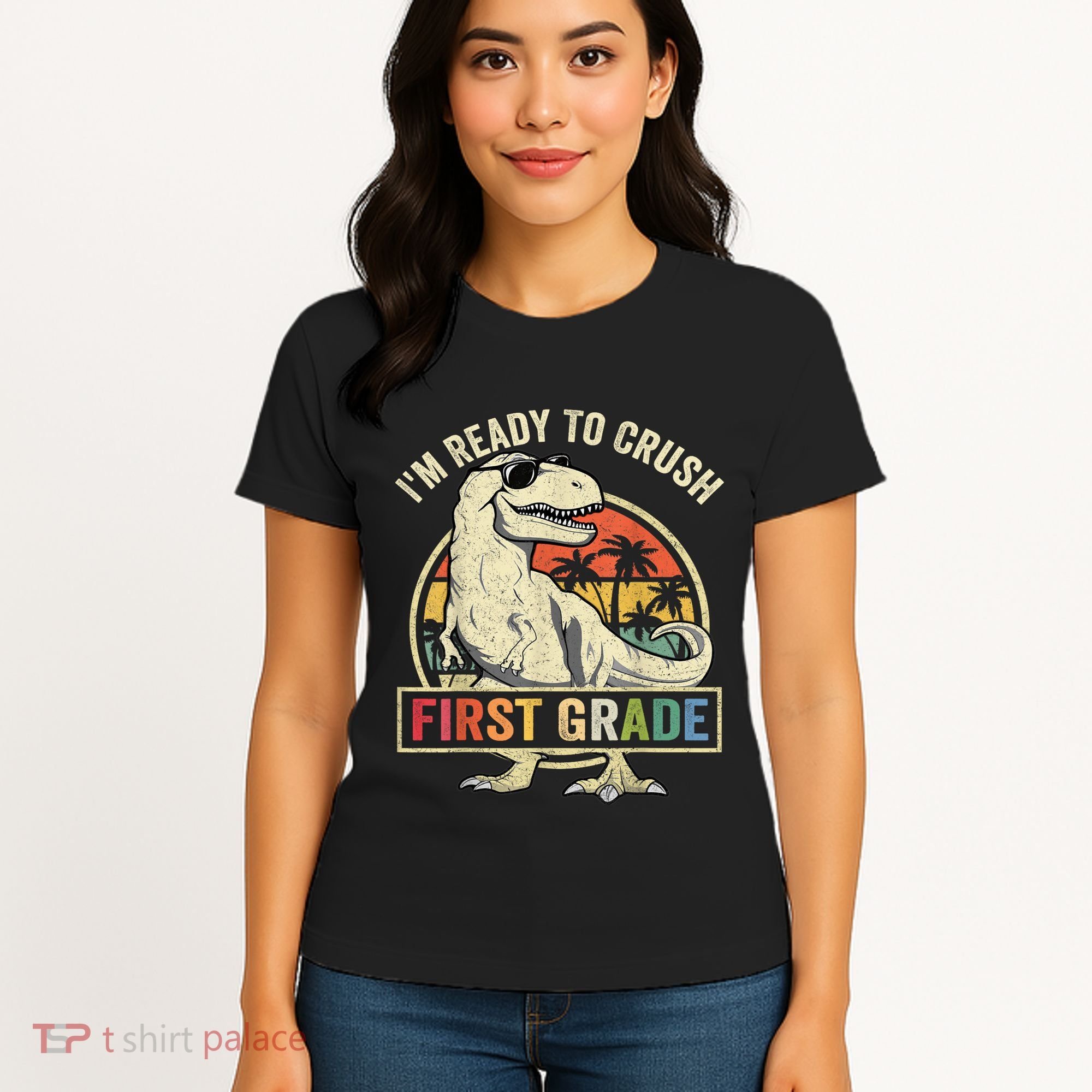 Ready To Crush First Grade 1st Day Of School Dinosaur Women's T-Shirt