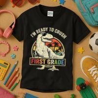 Ready To Crush First Grade 1st Day Of School Dinosaur Kids T-Shirt thumb 3