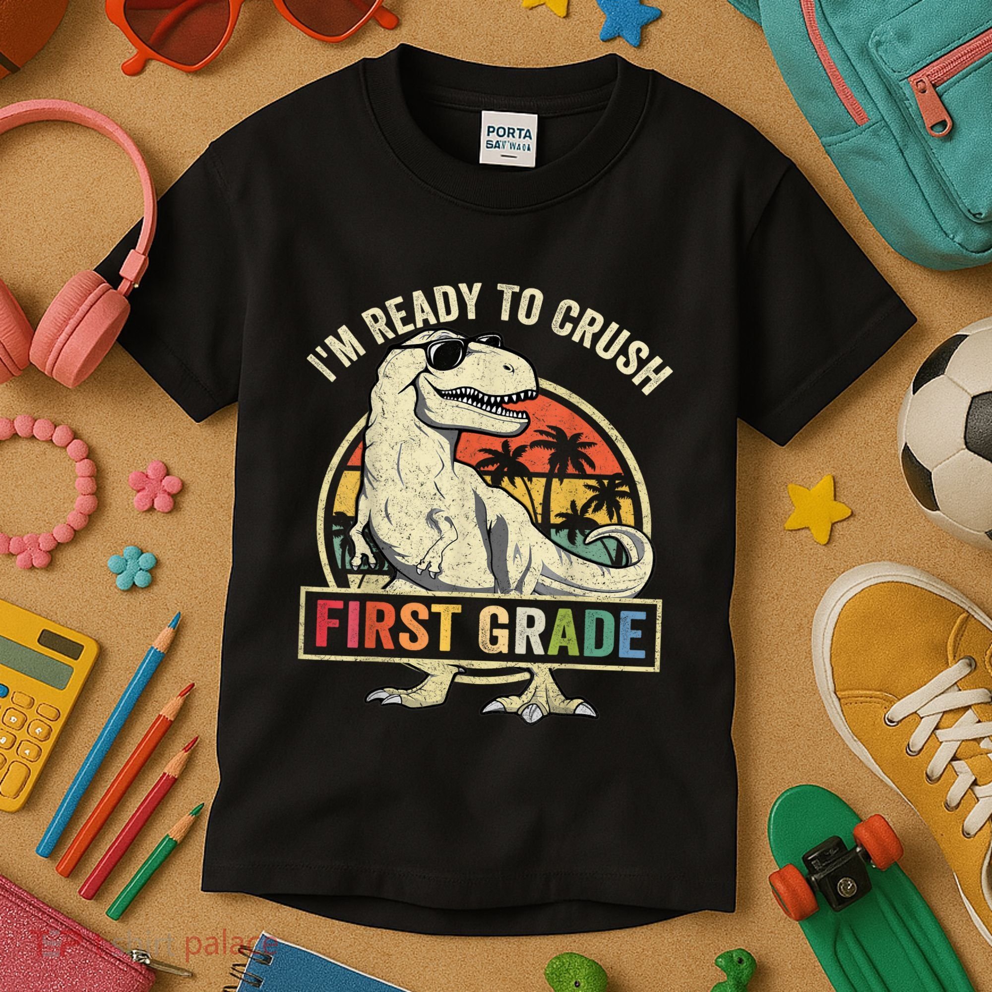 Ready To Crush First Grade 1st Day Of School Dinosaur Kids T-Shirt