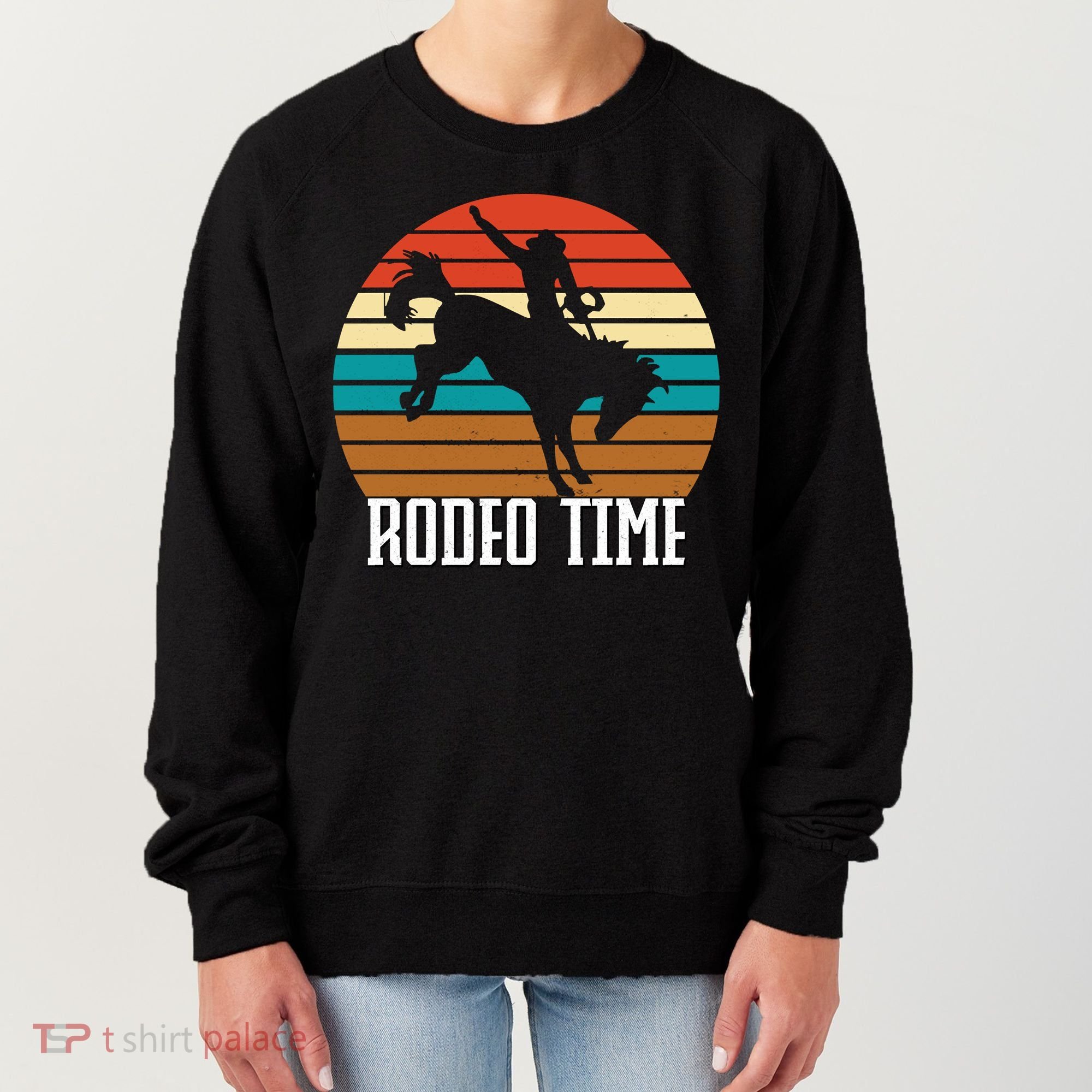 Rodeo Time Cowboy Wranglers Bucking Horse Retro Sunset Women's Sweatshirt