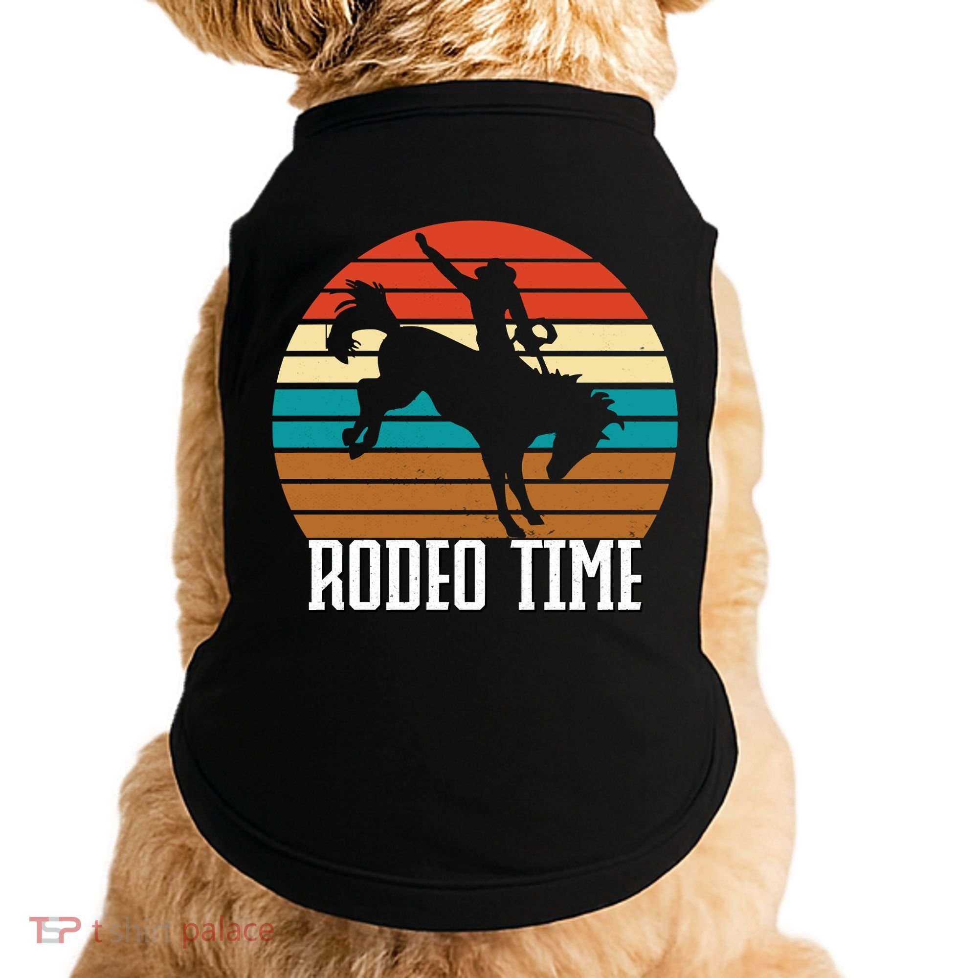Rodeo Time Cowboy Wranglers Bucking Horse Retro Sunset Doggie Tank
