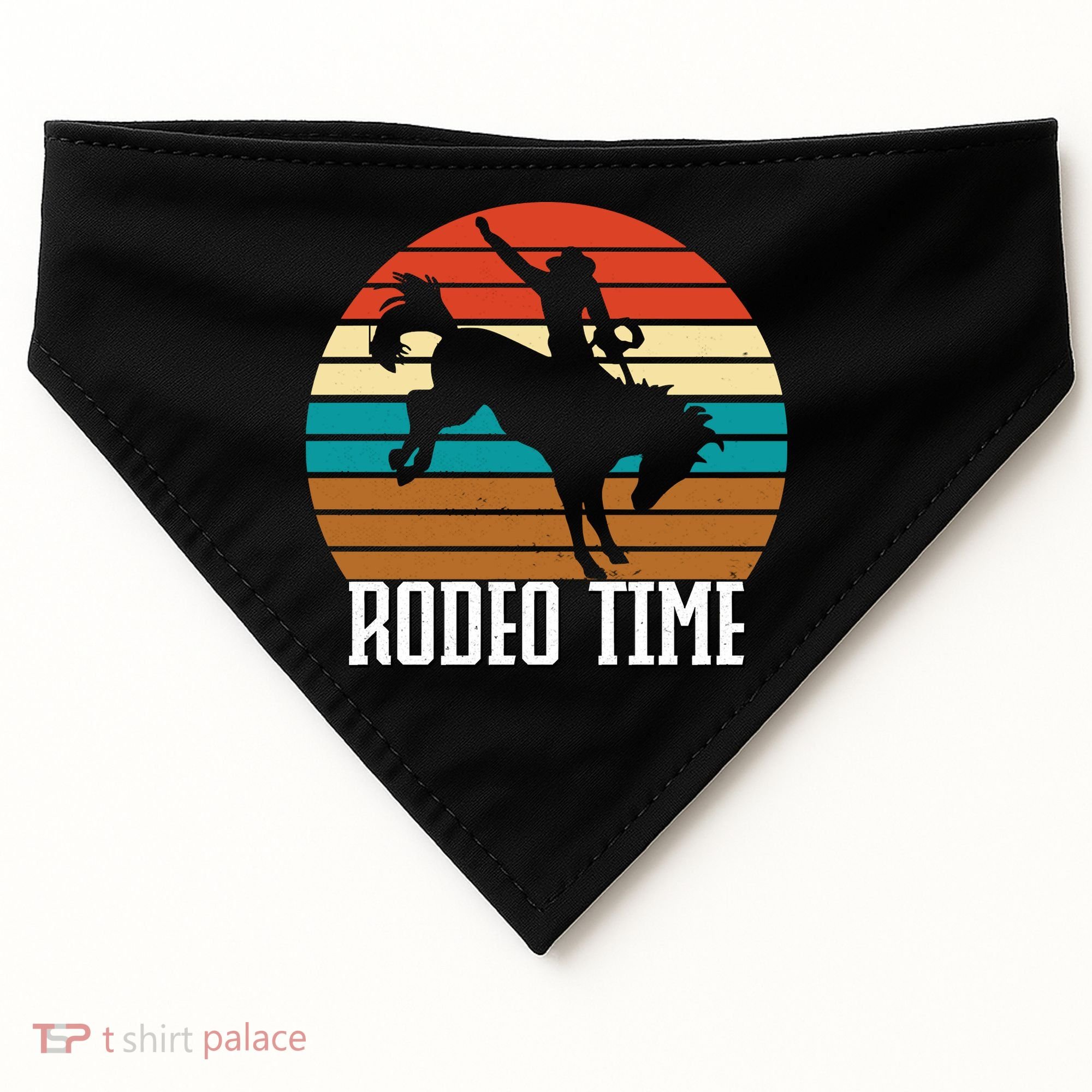 Rodeo Time Cowboy Wranglers Bucking Horse Retro Sunset USA-Made Doggie Bandana