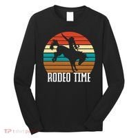 Rodeo Time Cowboy Wranglers Bucking Horse Retro Sunset Long Sleeve Shirt thumb 0