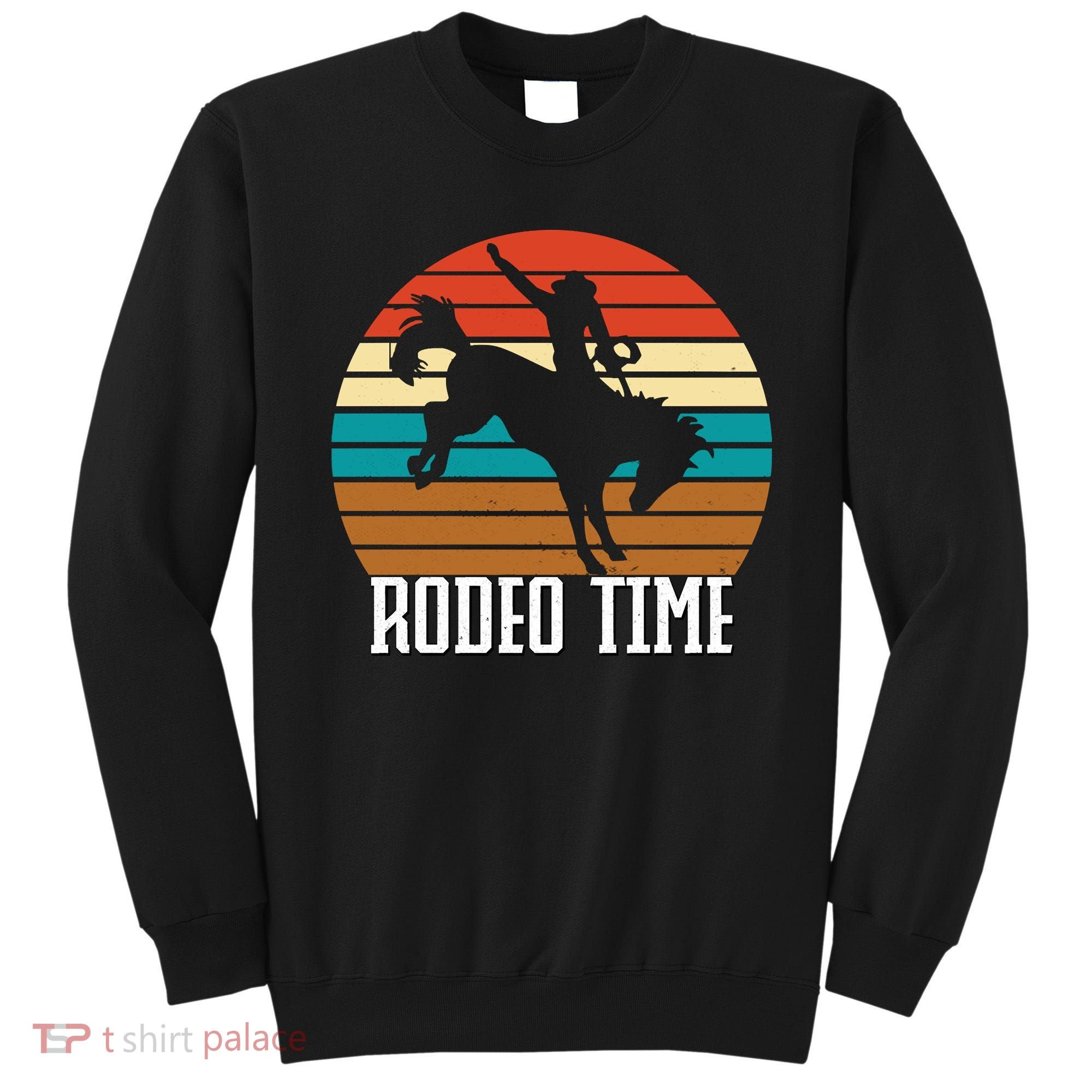 Rodeo Time Cowboy Wranglers Bucking Horse Retro Sunset Sweatshirt