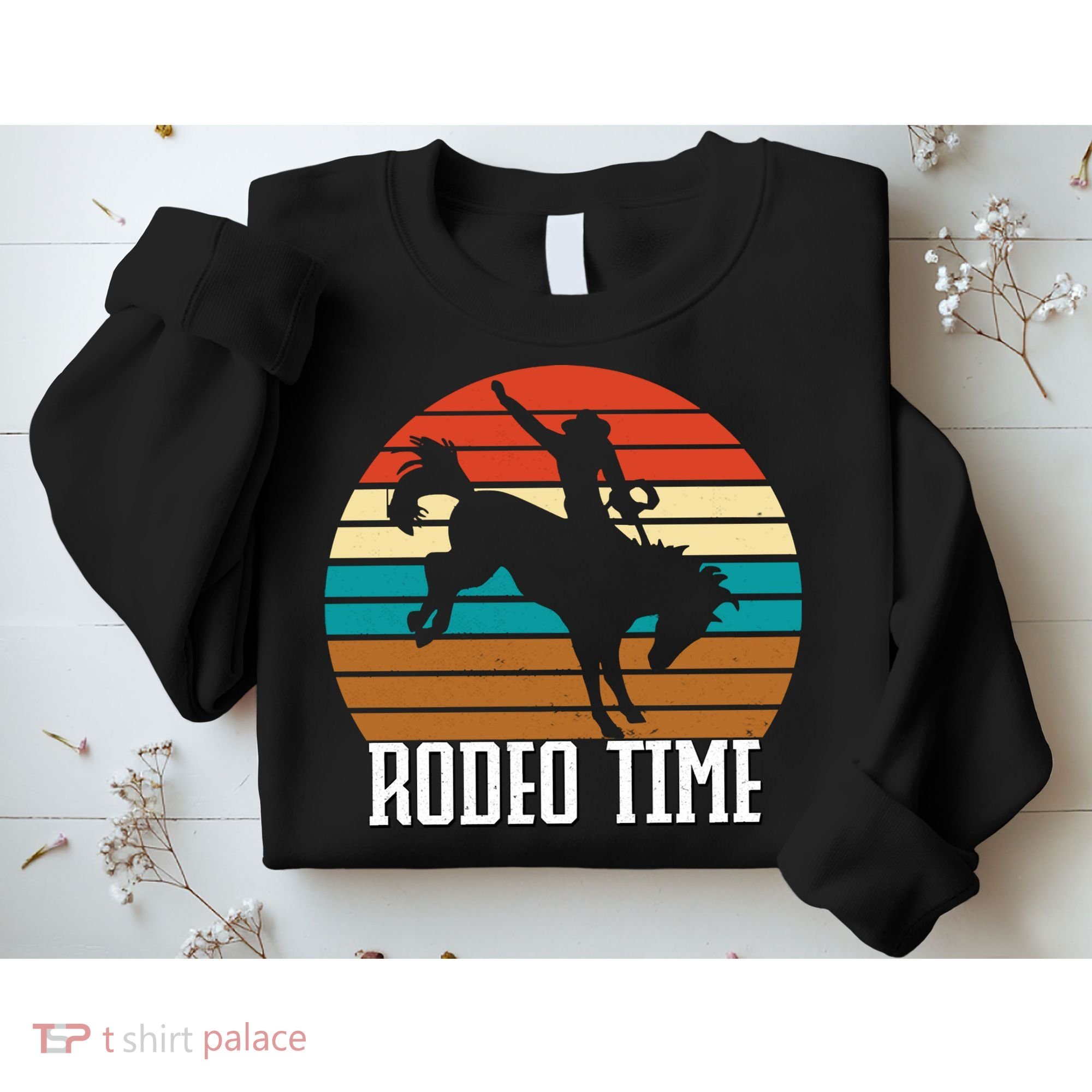 Rodeo Time Cowboy Wranglers Bucking Horse Retro Sunset Sweatshirt