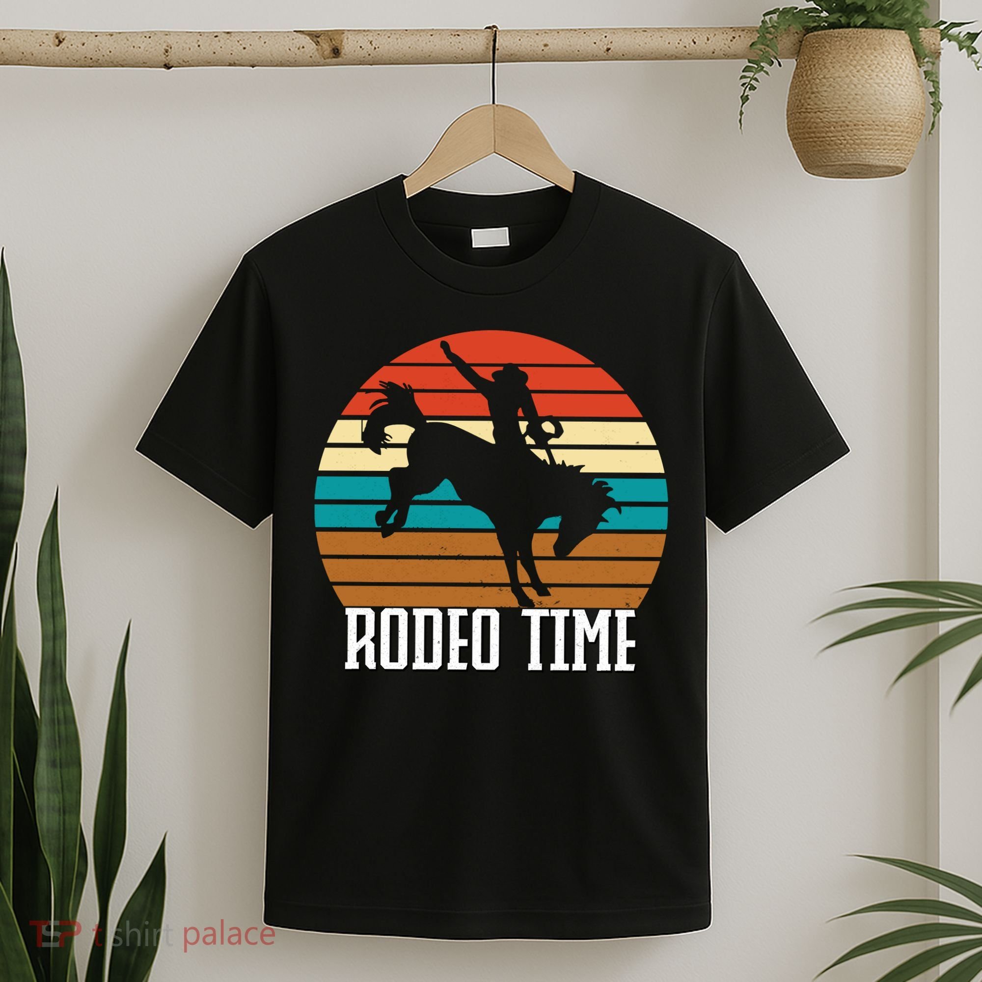 Rodeo Time Cowboy Wranglers Bucking Horse Retro Sunset T-Shirt
