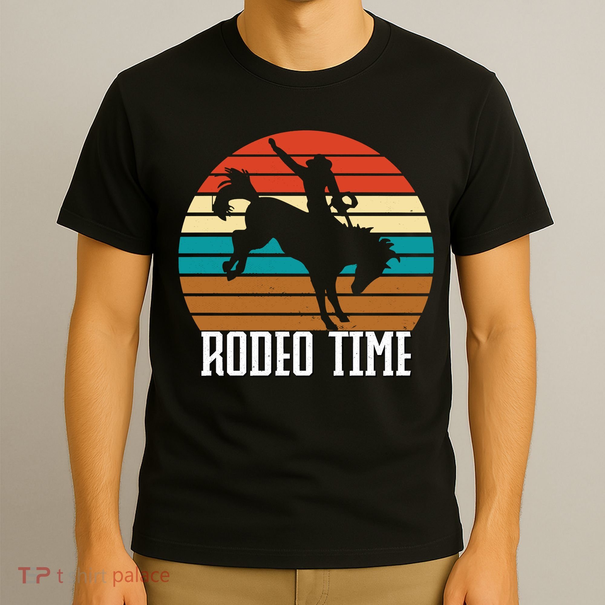 Rodeo Time Cowboy Wranglers Bucking Horse Retro Sunset T-Shirt